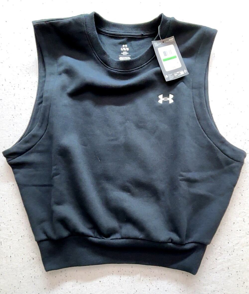 Under Armour UA Rival Fleece SL Top Womens L Large Black Sleeveless Crop NWT $45